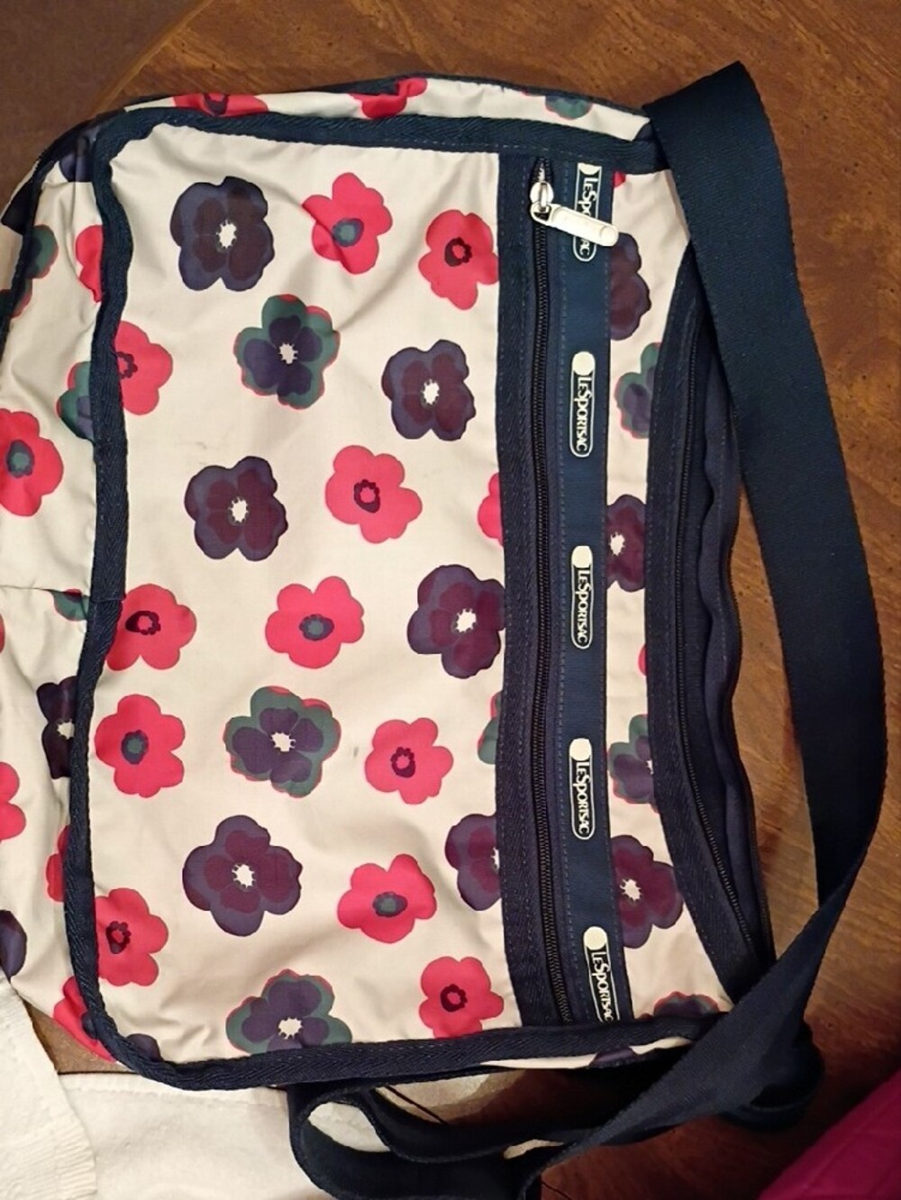Lesportsac Navy Trim Floral Crossbody with Pink and Purple Flowers - Picture 3 of 6